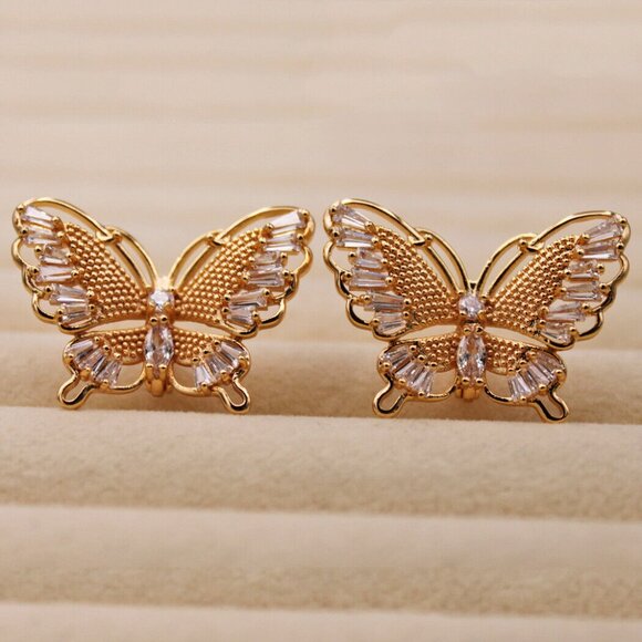 18K Yellow Gold Filled Butterfly White Diamond Zircon Earrings Gorgeous Gift - Picture 5 of 11